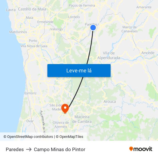 Paredes to Campo Minas do Pintor map