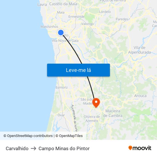 Carvalhido to Campo Minas do Pintor map