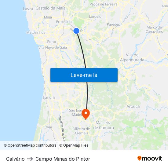 Calvário to Campo Minas do Pintor map
