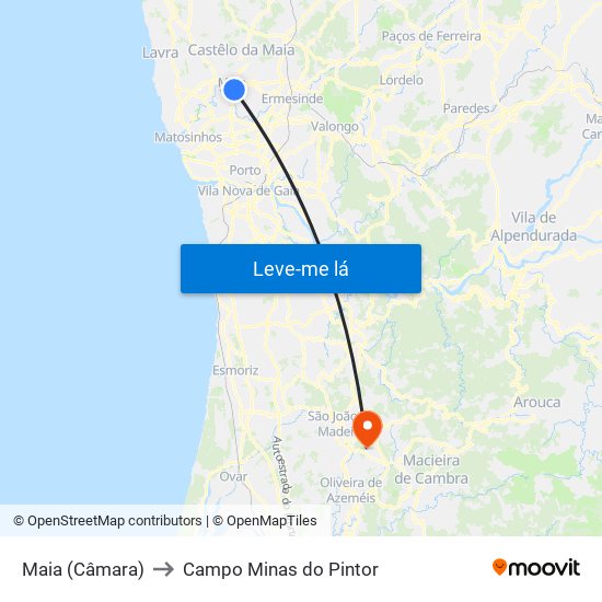 Maia (Câmara) to Campo Minas do Pintor map