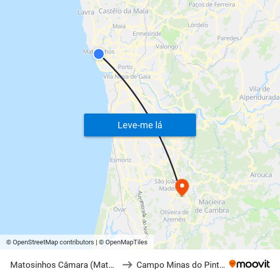 Matosinhos Câmara (Matc1) to Campo Minas do Pintor map