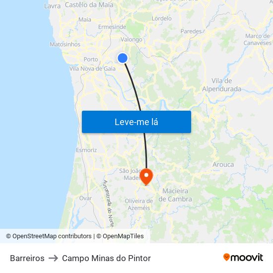 Barreiros to Campo Minas do Pintor map