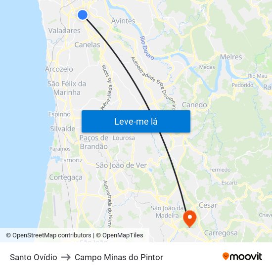 Santo Ovídio to Campo Minas do Pintor map