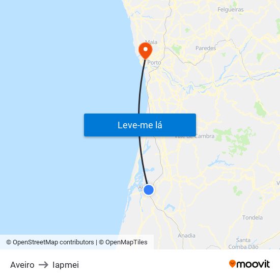 Aveiro to Iapmei map