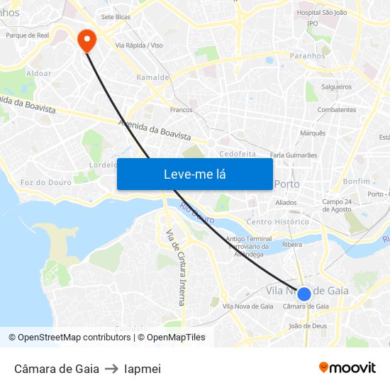 Câmara de Gaia to Iapmei map