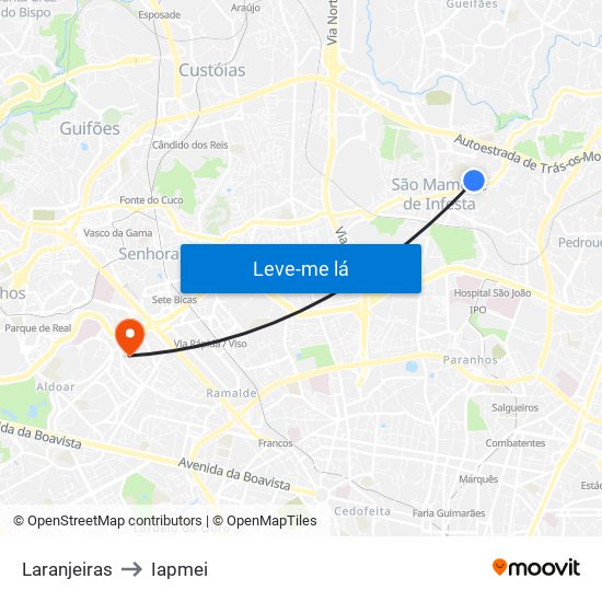 Laranjeiras to Iapmei map