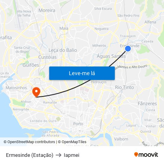 Ermesinde (Estação) to Iapmei map