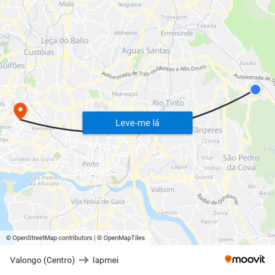 Valongo (Centro) to Iapmei map