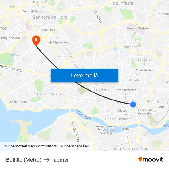 Bolhão (Metro) to Iapmei map