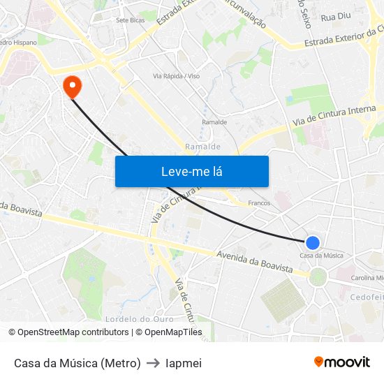 Casa da Música (Metro) to Iapmei map