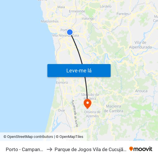 Porto - Campanhã to Parque de Jogos Vila de Cucujães map