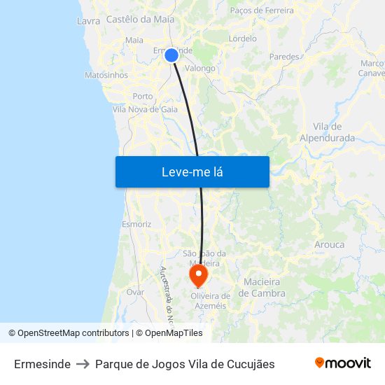 Ermesinde to Parque de Jogos Vila de Cucujães map