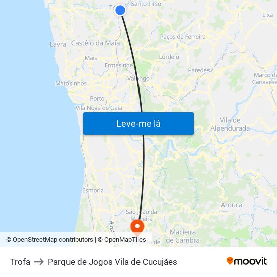 Trofa to Parque de Jogos Vila de Cucujães map