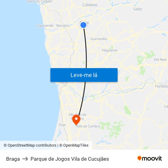 Braga to Parque de Jogos Vila de Cucujães map