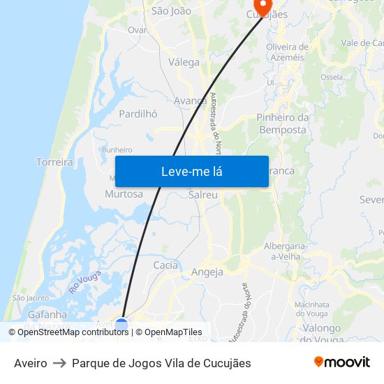 Aveiro to Parque de Jogos Vila de Cucujães map