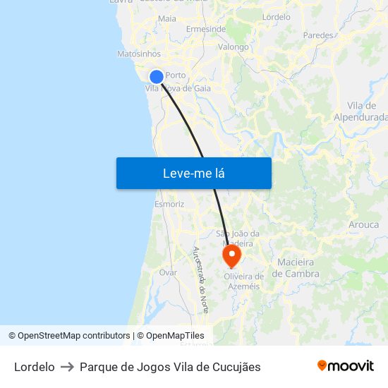 Lordelo to Parque de Jogos Vila de Cucujães map