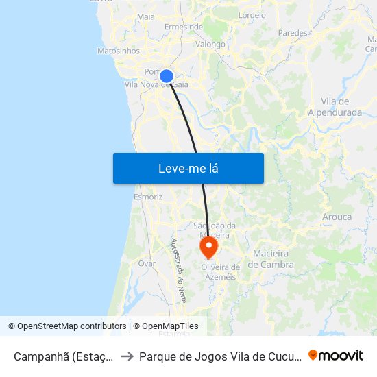 Campanhã (Estação) to Parque de Jogos Vila de Cucujães map