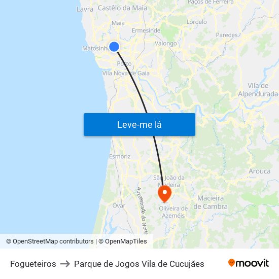 Fogueteiros to Parque de Jogos Vila de Cucujães map