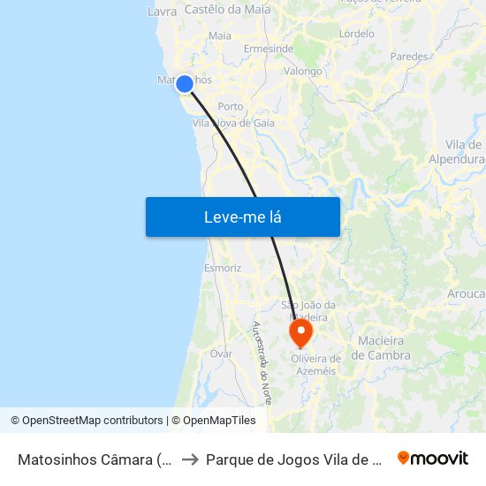 Matosinhos Câmara (Matc1) to Parque de Jogos Vila de Cucujães map