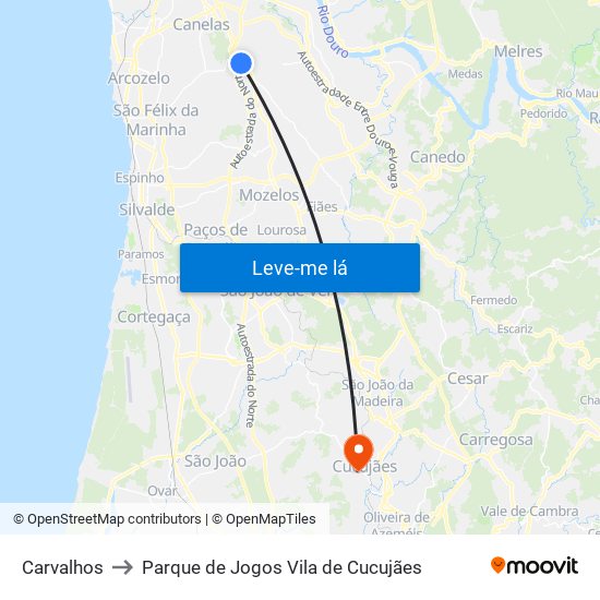 Carvalhos to Parque de Jogos Vila de Cucujães map