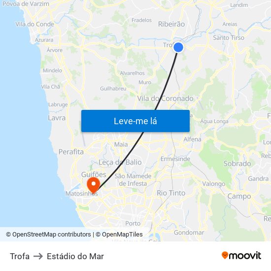 Trofa to Estádio do Mar map