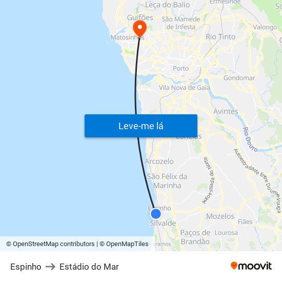 Espinho to Estádio do Mar map