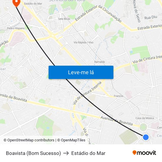 Boavista (Bom Sucesso) to Estádio do Mar map
