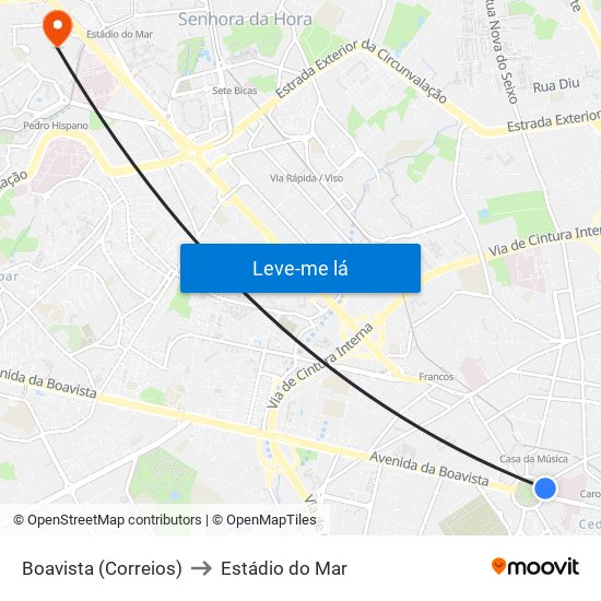 Boavista (Correios) to Estádio do Mar map
