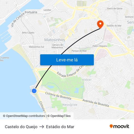 Castelo do Queijo to Estádio do Mar map