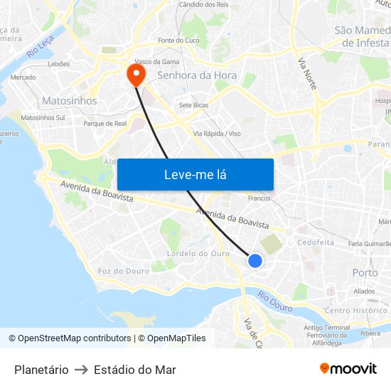Planetário to Estádio do Mar map