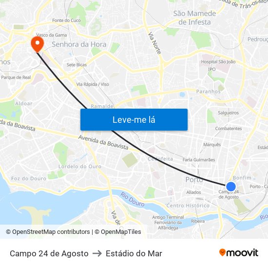 Campo 24 de Agosto to Estádio do Mar map
