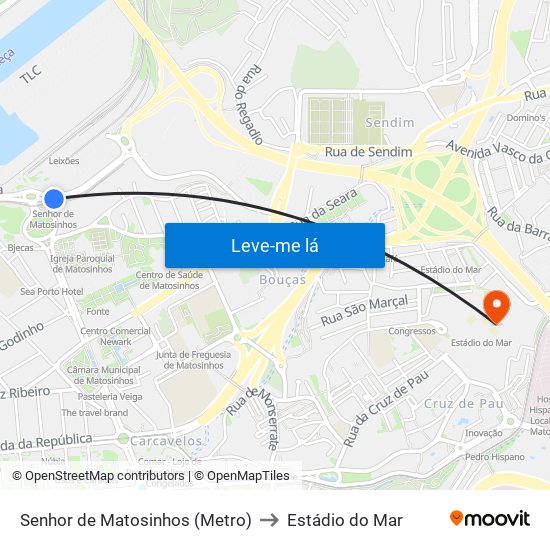 Senhor de Matosinhos (Metro) to Estádio do Mar map