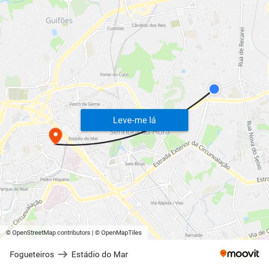 Fogueteiros to Estádio do Mar map