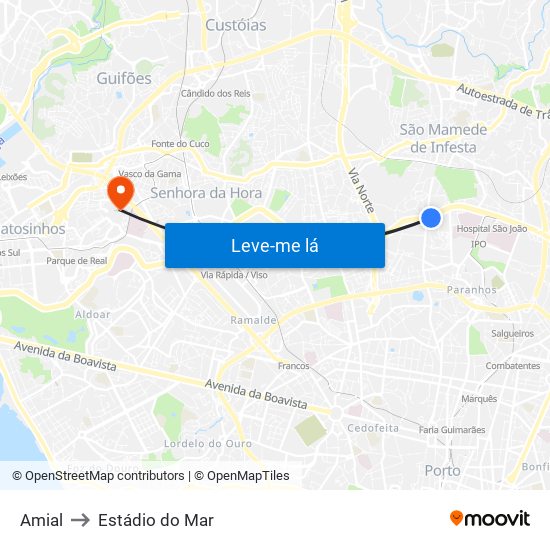 Amial to Estádio do Mar map