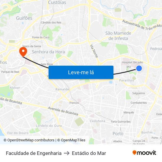 Faculdade de Engenharia to Estádio do Mar map