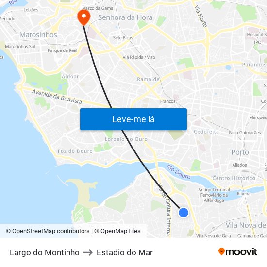 Largo do Montinho to Estádio do Mar map