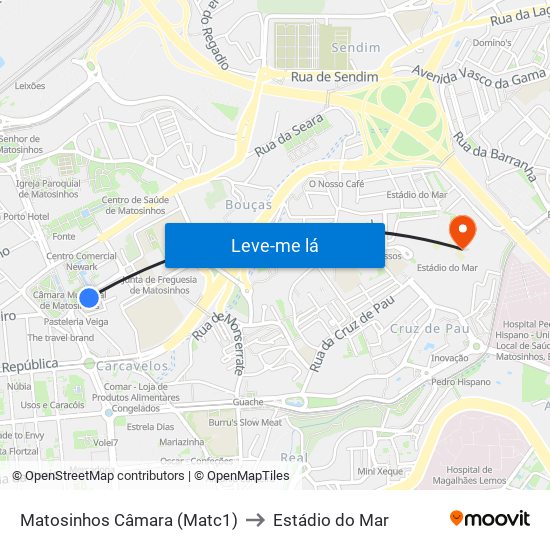 Matosinhos Câmara (Matc1) to Estádio do Mar map