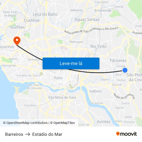 Barreiros to Estádio do Mar map