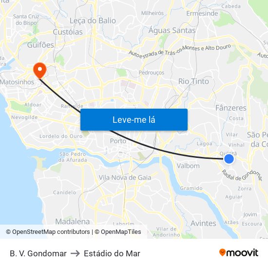 B. V. Gondomar to Estádio do Mar map