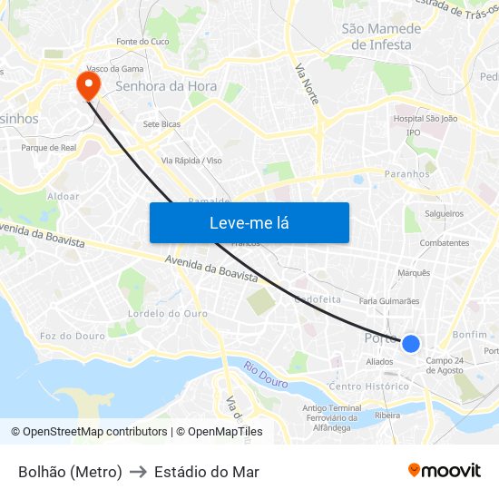 Bolhão (Metro) to Estádio do Mar map