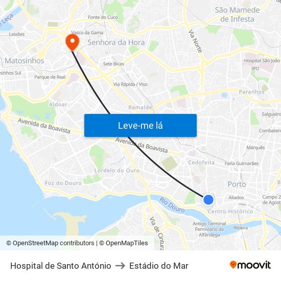 Hospital de Santo António to Estádio do Mar map