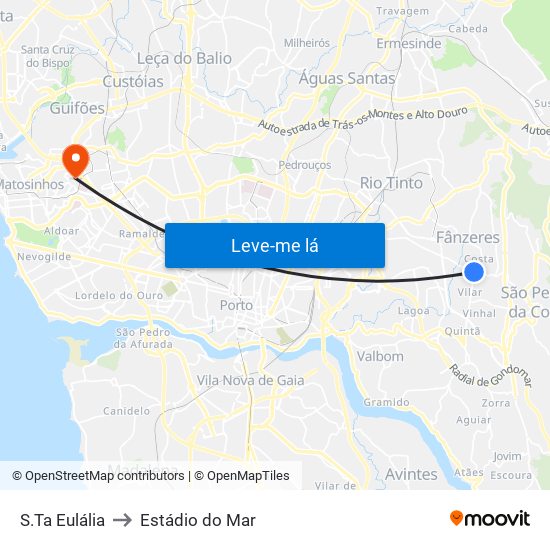 S.Ta Eulália to Estádio do Mar map