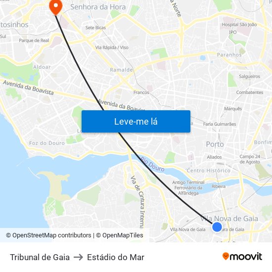 Tribunal de Gaia to Estádio do Mar map