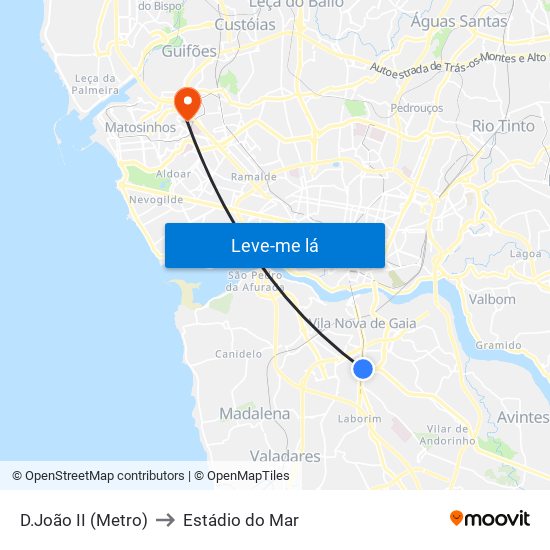 D.João II (Metro) to Estádio do Mar map