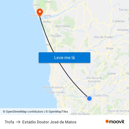 Trofa to Estádio Doutor José de Matos map