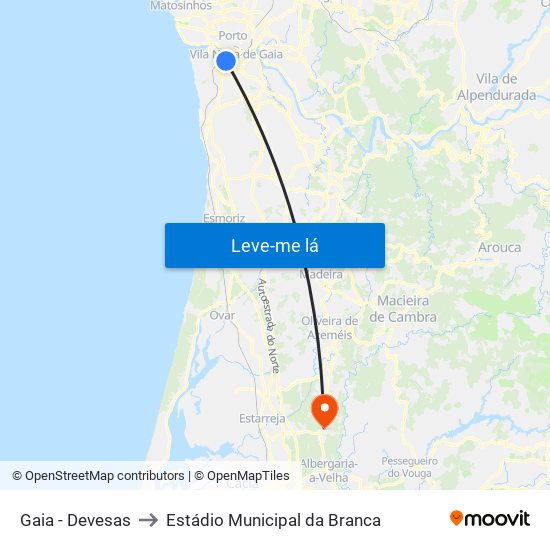 Gaia - Devesas to Estádio Municipal da Branca map