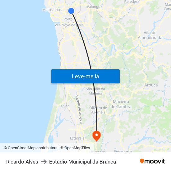 Ricardo Alves to Estádio Municipal da Branca map