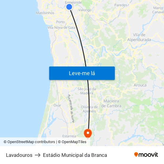 Lavadouros to Estádio Municipal da Branca map