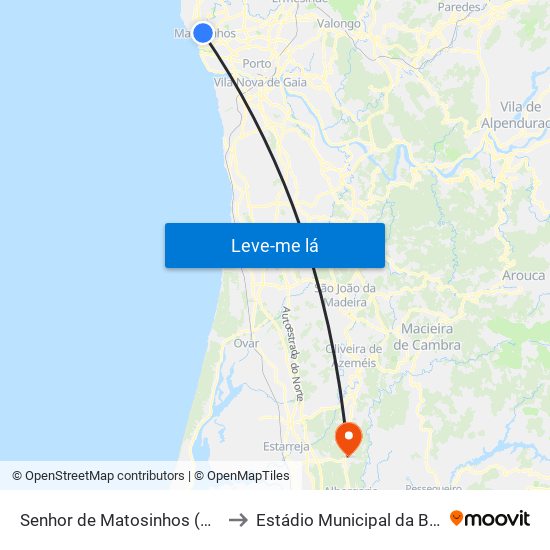 Senhor de Matosinhos (Metro) to Estádio Municipal da Branca map