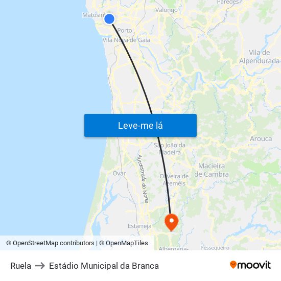 Ruela to Estádio Municipal da Branca map